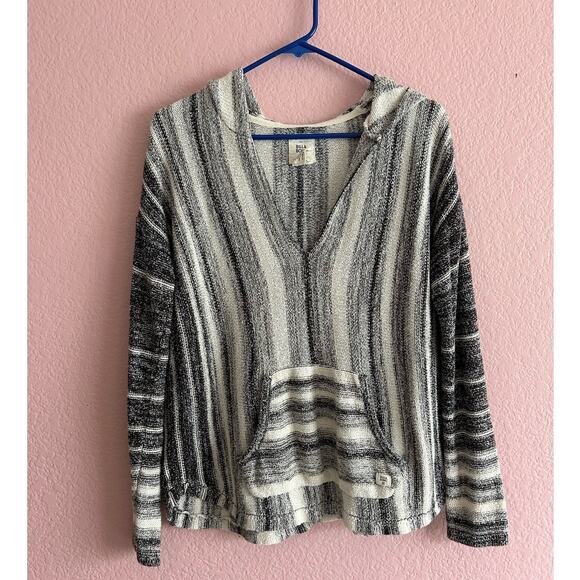 Billabong Sweaters - Billabong Women Knit Sweater Hooded Baja Beach Black Stripe Size Large